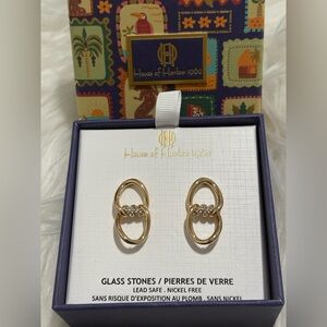 NWT House of Harlow 1960 Gold Glass Stone Earrings